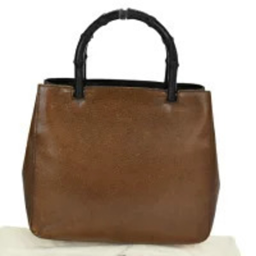 Gucci Bamboo Handbag Brown Black Leather